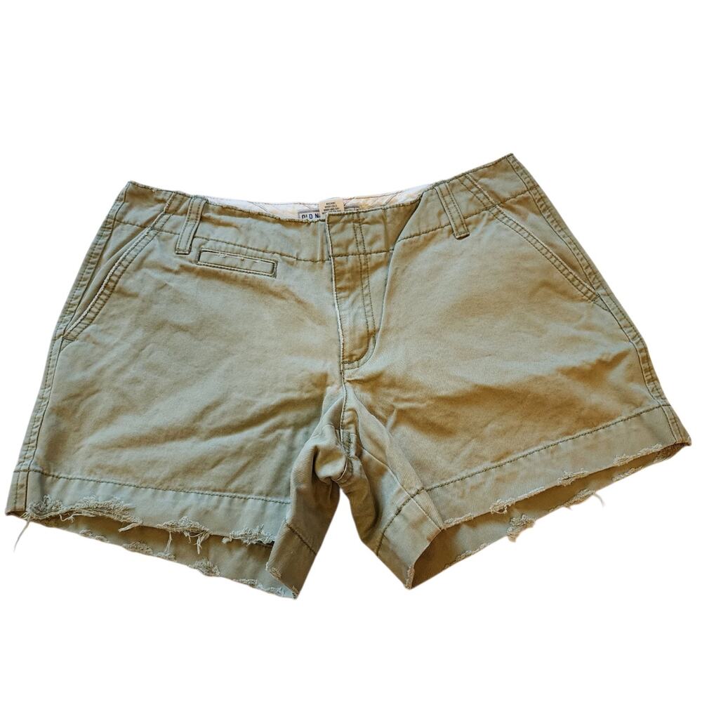 Old Navy Womens Midi Chino Shorts Size 2 Green-Tan Mid Rise Twill